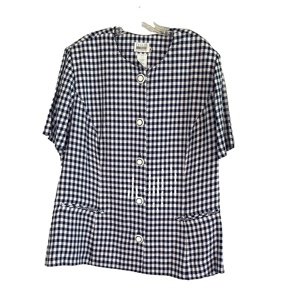 Vintage‎ Houndstooth Blazer Blue 22 Retro Mod Librarian Secretary Classic Preppy